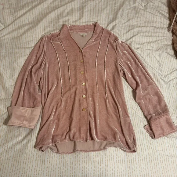 J Jill Crushed Velvet Pink Women's Top Large Tall - Picture 1 of 8